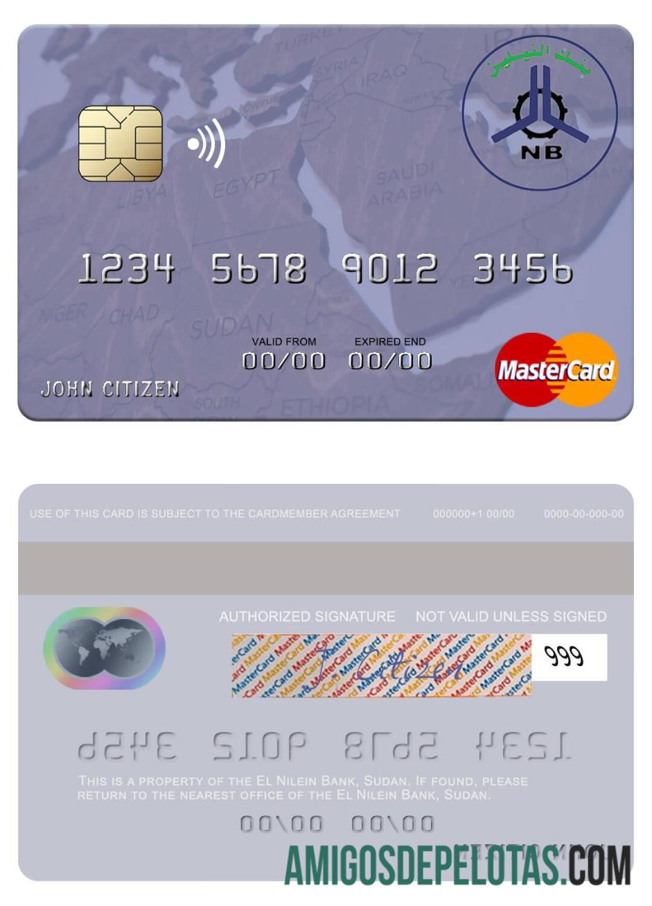 Cartão Mastercard do Banco El Nilein do Sudão exemplo